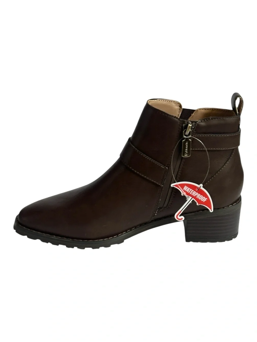 Blondo Shantel Waterproof Leather Ankle Boots Brown Double Buckle 8M NWOB